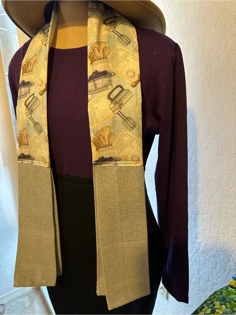 Handmade Kitchen Scarf - Baking Print with Gray Towel